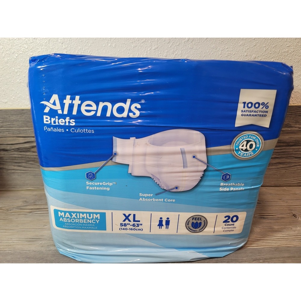 Attends Briefs XL 20 count Set of two packages total 40 briefs New Sealed